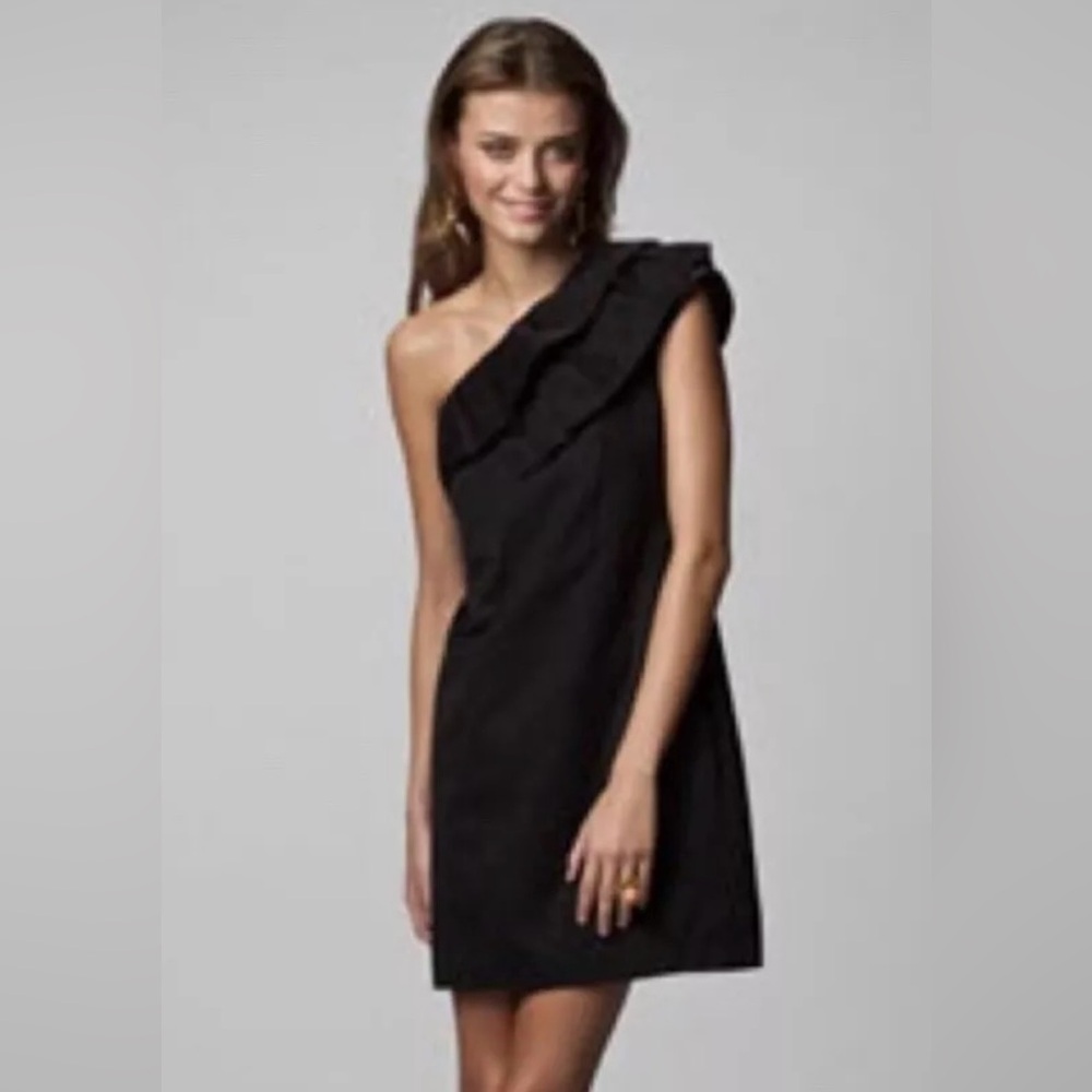 Lilly Pulitzer Black Ruffle One Shoulder Dress Size Two wedding formal